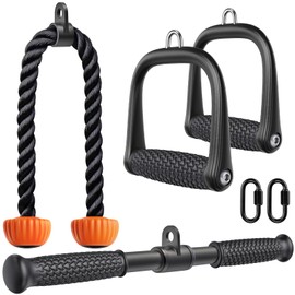 SELEWARE Cable Machine Attachments Set LAT Pulldown Attachments Cable Machine Accessories for Home Gym Weight Workout Tricep Rope Exercise D Handles Workout Handles Pull Down Bar Straight Bar