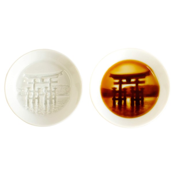 IPPINKA Torii - Plato de condimento para alivio de la puerta del santuario, plato de salsa de soja, plato de inmersión de sushi, 3 x 3 pulgadas, porcelana blanca