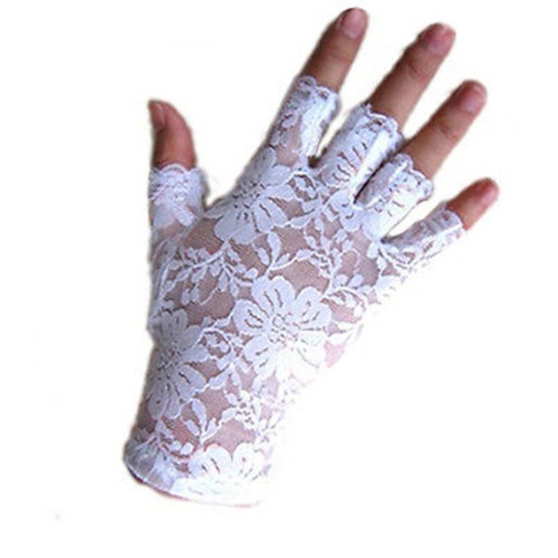DreamHigh Women Wrist Length Lace Half Finger Gloves (White)