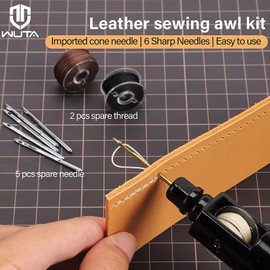 WUTA Leather Sewing Machine Hand Sewing Machine Speedy Stitchers for Leathercraft Hand Sewing Machine Leather Sewing Needles Set Black White Brown Tri-Color Wax Cord with 10 Small Chrome Plated