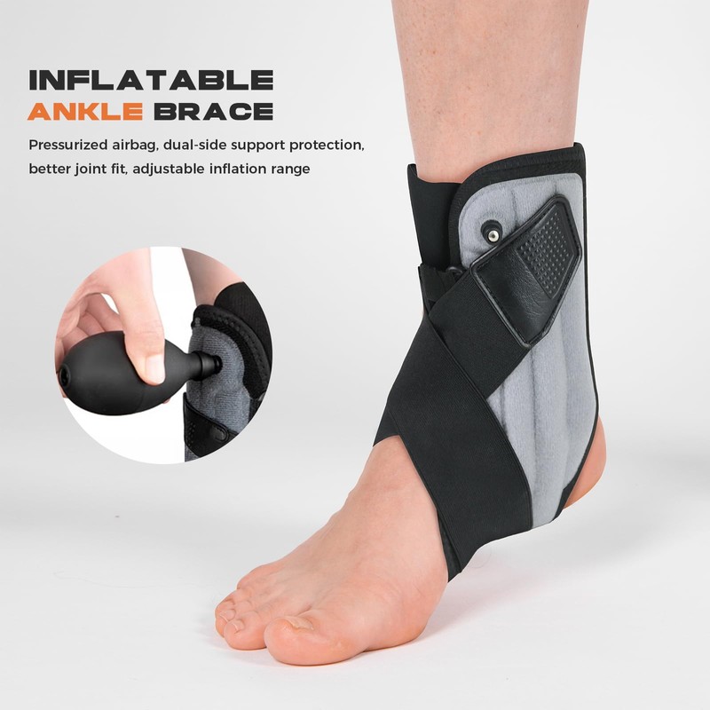 Inflatable Ankle Brace with Dual Airbag Support, Adjustable Compression Elastic