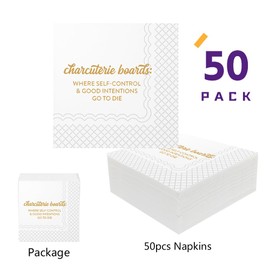 SharkBliss Funny Cocktail Napkins, 50 Pack Charcuterie Boards: Where Self-Control and Good Intentions Go to Die Humorous Paper Appetizer Napkins for Party 2-Ply, 5x5" (Charcuterie Boards)