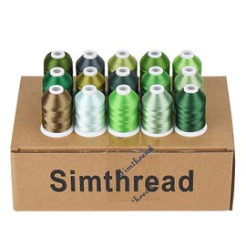 Simthread Embroidery Thread Blue Series Polyester Multi-Purpose Serger Thread 15 Spools Set, Each Spool Sewing Thread 40WT and 1100YD for Embroidery Sewing Machine (15 Spools Green Series)