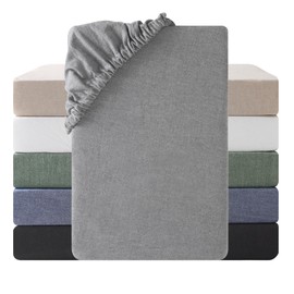 SOULFUL Fitted Sheet 140 x 200 cm, 100% Washed Cotton Flat Sheet up to 25 cm Mattress Height, Breathable with Linen-Like Handle, Oeko-Tex Certified, Smoke Grey