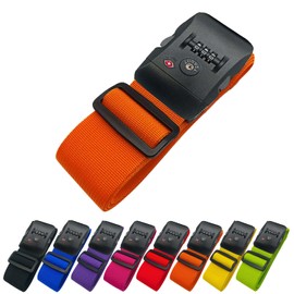 Leiskya Suitcase Belt, TSA Lock, Dial Type, I-Shaped, Adjustable Length, Lightweight Type, Mark Carrying Case, For Travels, Business Trips, Prevents Loads From Collapsing (Orange)