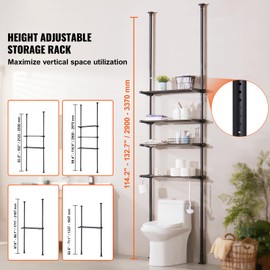 Happybuy Over The Toilet Storage, 4-Tier Adjustable, Low-Carbon Steel, 53"-132" Tall, Easy Assembly, Space Saver for Small Rooms, Fit Most Toilets.
