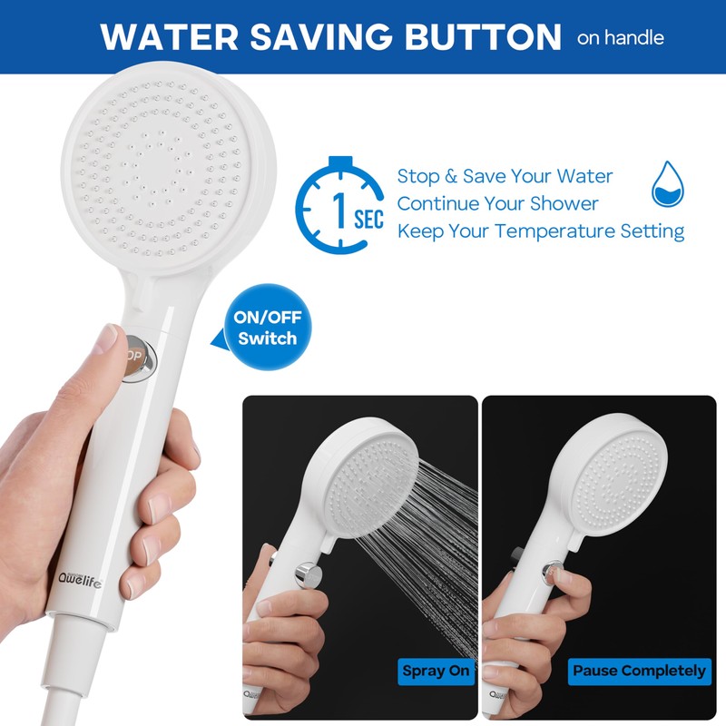 RV Shower Head with Hose and On/Off Button, High Pressure