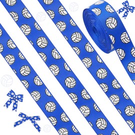 ROCEEI 10 Yards Volleyball Ribbon 7/8-inch Glitter Satin Volleyball Craft Ribbon Sports Grosgrain Ribbon for Hair Bows Wrapping Wreaths Crafting Sewing Cheer Team Sports Party Decoration (Blue)