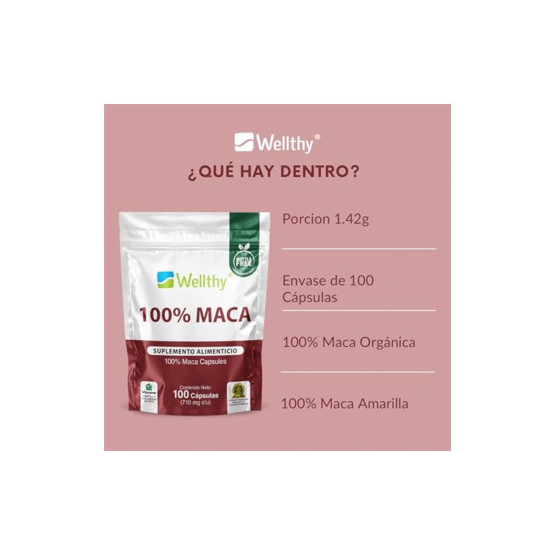 Wellthy Superfoods 100 Maca 100 Cpsulas. 710mg cu. Maca Premium