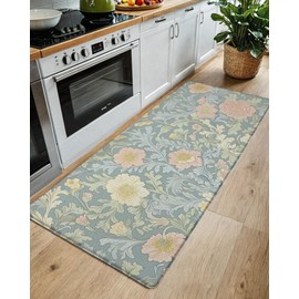 Color&Geometry Floral Kitchen Mat 24"x59", Anti Fatigue Mats for Kitchen Floor, Kitchen Rugs Non Slip Washable, Waterproof & Oil Proof Kitchen Runner for Standing Desk Office, Sink - Dusty Blue