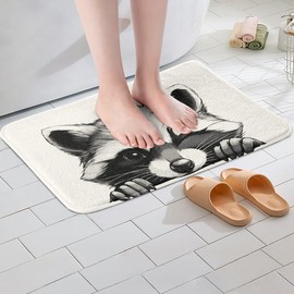 Erosebridal Raccoon Bath Mat Cartoon Wildlife Area Rug 16"x24",Minimalist Hand Drawn Bathroom Accessories Abstract Art Outdoor Doormats,Wild Animals Kawaii Bathroom Decor