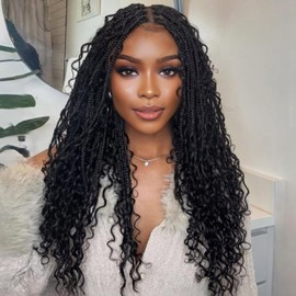 Boho Crochet Braids Human Hair 14 Inch Pre looped Synthetic Goddess Box Braids Crochet Hair for Black Women Human Hair(14inch 1B, 77Strands)