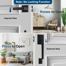 AEEKEL Black Front Door Handle No Lock, Exterior Entry Door Handle with Interior Passage Levers, Front Door Lock Set for Left Right Handle Doors, Deadbolt Set Not Included, Non-Locking