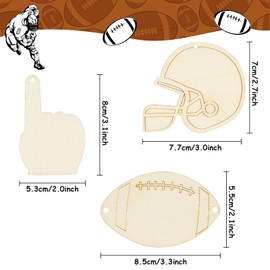 Tmflexe 30Pcs Rugby Football Helmet Unfinished Wooden Ornaments DIY Craft Activity Paintable Blank Football Cutouts Hanging Wood Slices for Bowl Game Birthday Football Party Decoration Supplies