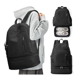 Small Black Gym Backpack for Women Men, Waterproof Sports Backpack with Expandable Shoe Compartment, Lightweight Travel Backpack Dance Backpack Casual Daypack Gym Bag