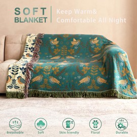 Wzvzss Boho Throw Blanket 100% Cotton Soft Blanket for Bed Decor 60x80,Muslin Breathable Lightweight Gauze Blankets for Couch Sofa All Seasons,Bird with Floral Rustic Quilt Throw Blanket