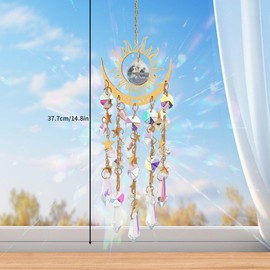 Sun Catcher Crystal Wind Chime Rainbow Maker Sun Catcher Crystal Pendant Decoration Window Wind Chimes for Outdoor Hanging Rainbow Sun Moon Pendant for Window Home Garden