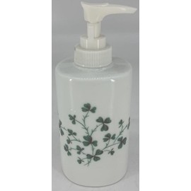 Soap Dispenser - White Porcelain Decorated (Shamrocks)