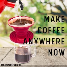 Kuissential SlickDrip Pour Over Coffee Dripper -Collapsible, Reusable Silicone Coffee Filter Cone- Manual Coffee Brew Maker-Makes One to Two Cups of Strong Brew-Great for Hiking, Camping, Home, Office