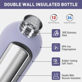 Small Water Bottle 12oz with Clip, Double Wall Stainless Steel Vacuum Small Insulated Water Bottle Keeps Drinks Cold 24 Hrs/Hot 12 Hrs for Kids Handbag School BPA Free (Purple)