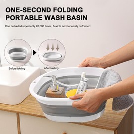 EDINNO Tina Plegable para Lavabo Juego de 3, Lavabo Plegable para Fregadero, Bañera de Plástico Que Ahorra Espacio, Tina de Plástico Que Ahorra Espacio, Lavado de Fruta, Remojo de Pies, Camping