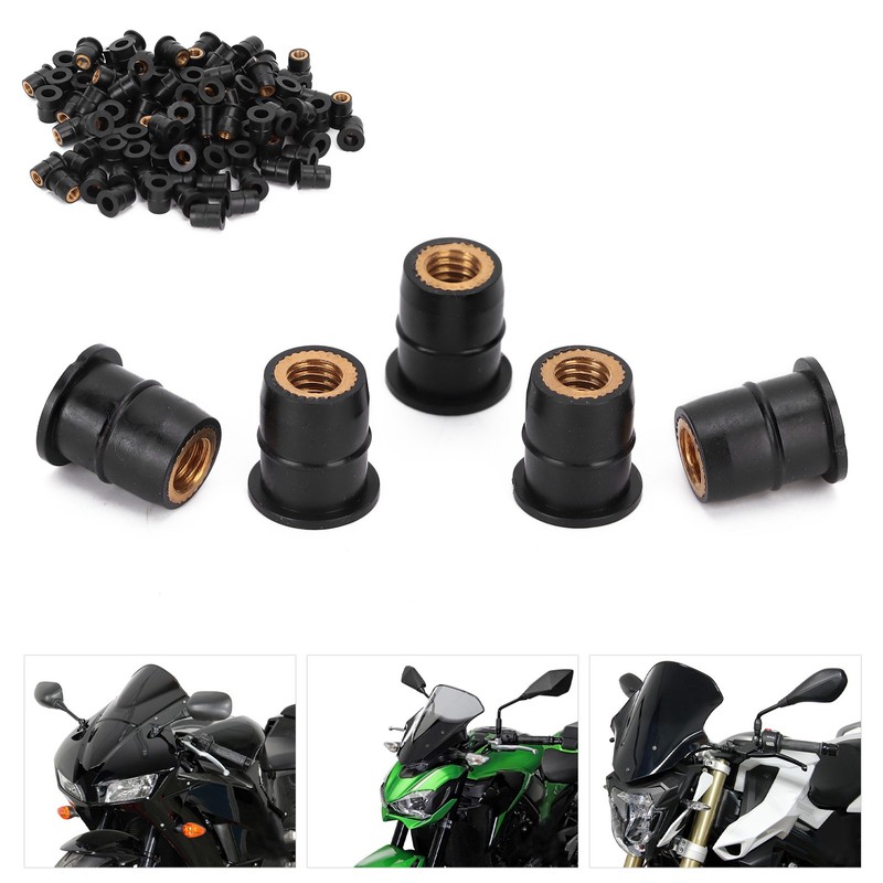 100PCS Well Nut M6x0.8mm Rubber Modification for Motorcycle ATV Windscreens