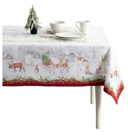 Maison d' Hermine Christmas Tradition 100% Cotton Tablecloth Kitchen Dining Table Cloth for Rectangle Tables Farmhouse Tabletop Cover for Parties, Wedding Thanksgiving/Christmas (140cm x 230cm)