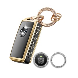 Homaupt for Mazda Key Fob Cover Compatible with Mazda 3 Hatchback,2020-2022 CX-5 CX-30 CX-10 4 Buttons, Soft TPU Key Shell Smart Key Fob Case for Women Car Accessory with Bling Ring Car Sticker Black