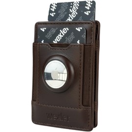Cartera Slim con RFID, Compatible con AirTag, Mecanismo Pop-Up Expulsor de Tarjetas y Compartimento Mágico para Billetes, Minimalista y Compacta para Hombre – Tag Magic Wallet (Café Oscuro)