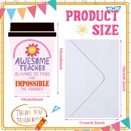 48 Pack Teacher Thank You Cards Coffee Cups Thank You Cards with Envelopes Teacher Appreciation Cards in 24 Designs Appreciation Greeting Card for Teachers Day Teacher Office Favors 4 x 6 Inch