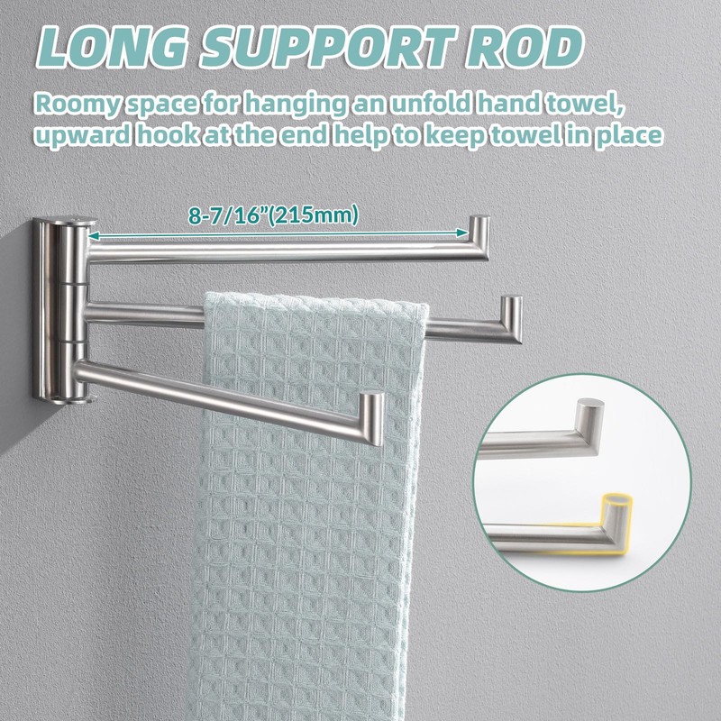 APLusee Brushed Nickel Swivel Towel Rack, 304 Stainless Steel Foldable