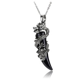 Jovivi Crystal Dragon Necklace for Men Women Dragon Wrapped Black Obsidian Healing Stone Pendant Necklace Retro Cool Mens Crystal Necklaces Natural Gemstone Quartz Spirtural Jewelry