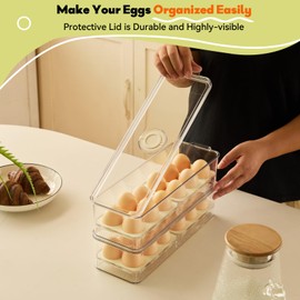 FreshKeeper Stackable Egg Holder for Fridge with Time Scale on Lid, Plastic Egg Organizer, Egg Container for Refrigerator 12 Slots (2PACK)