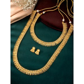 Aheli Gold Plated Traditional Choker Long Necklace and Earrings Set Maharani Haar Ethnic Jewellery Set Gift for Women