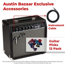 Fender Frontman 20G Guitar Combo Amplifier - Black Bundle with Cable and Austin Bazaar Exclusive 12-Pack Picks