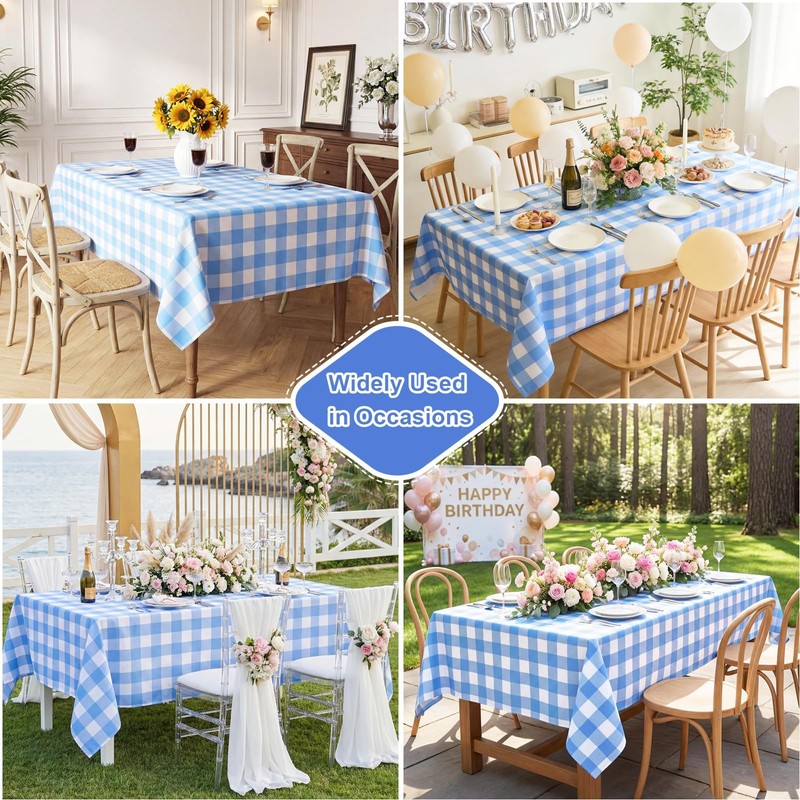 Poise3EHome Blue Checkered Square Tablecloth 50x50 Inch,Polyester SpillProof Blue and