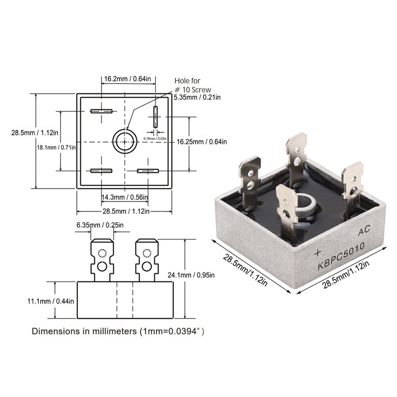 10Pcs 1000V 50A Single Phase Diode Bridge Rectifier Excellent Cooling