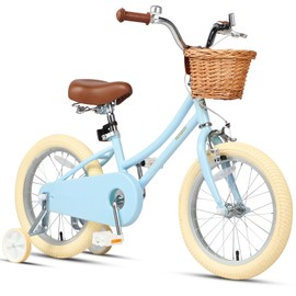 Petimini 16 Inch Little Kids Bike for Age 4 5 6 7 Years Old Girls Retro Vintage Style Bicycles with Basket Training Wheels and Bell, Blue