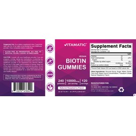 Vitamatic Biotin Gummies 10,000 mcg for Stronger Hair, Skin & Nails - 240 Vegan Gummies - Also Called Vitamin B7