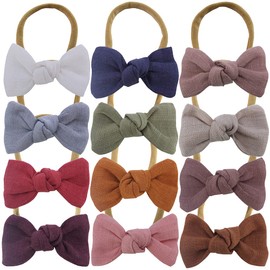 Neutral Linen Bow Nylon Headband for Baby Newborn Infant Toddler Hair Bow Elastic Bands Baby Girls Little Kids Headbands (Linen Mini Knot bow 2.5'')