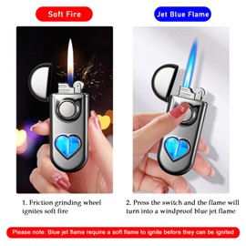 Torch Lighter, Dual Flame Butane Lighter Refillable, Windproof Adjustable Jet Flame and Soft Flame, with Heart-Shaped Transparent Gas Window, for Men Women (Without Butane)-Pink Orange