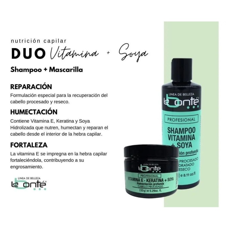 Kit Soya Shampoo,vitamina E Keratina + Seda Cristal Labonte
