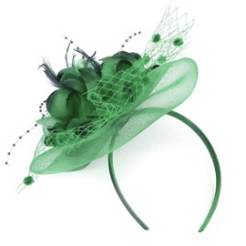 Qchomee Ladies Fascinators Pillbox Hat Women Flower Bowler Feather Bridal Wedding Cocktail Hair Clip Party Accessories with Loop Hairpin Derby Church Banquet for Girls Dark Green, M