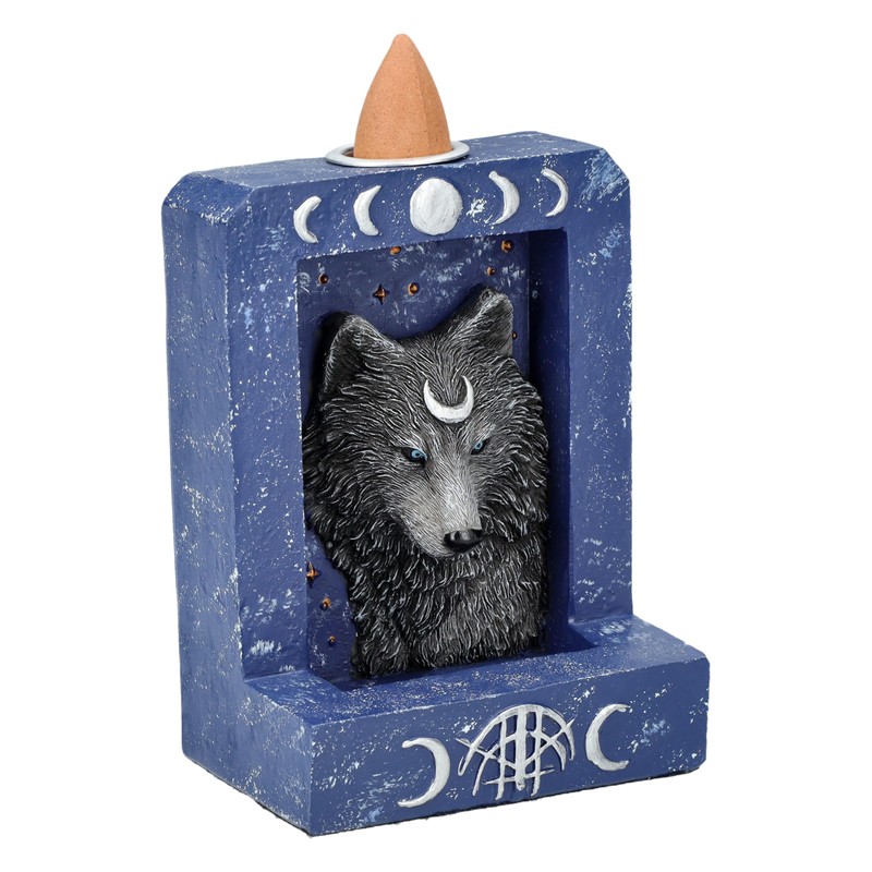 Mystical Wolf Moon Phases Backflow Incense Holder Wiccan Style Artificial