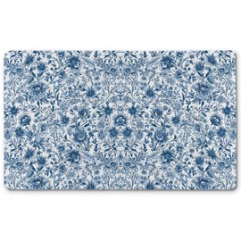 INDAJEDN Blue and White Chinoiserie Floral Door Mat, Grand Millennial Floral Welcome Doormat for Front Door Indoor Entrance Outdoor Porch, Blue Flower Bath Mat for Bathroom Decor, 17x30 Inches