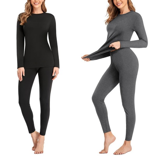 SIMIYA 2 Pack Thermal Underwear for Women Long Johns Winter