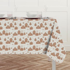 eBoutik - Easy Wipe Down Festive Table Cloth - Reusable Christmas Dinner Tablecloth With Non Stick Backing - Large 132cm x 178cm Themed Xmas Cloth (Gingerbread)