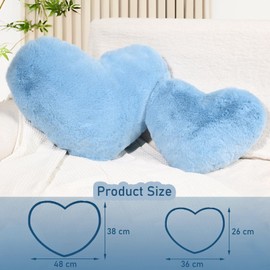 Yhoelata Heart Cushion, Light Blue Heart-Shaped Cushion, Cuddly Cushion, Love Decorative Cushion, Aesthetic, Plush Cushion for Living Room, Sofa, Bedroom, Bed, Gift, 26 x 36 cm