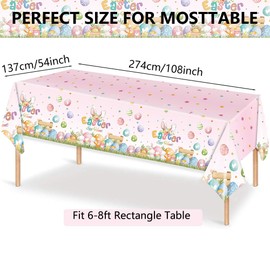 SOPSTUO Easter Table Cloth - Colorful Easter Bunny Eggs Table Cover Plastic Easter Tablecloth Disposable Rectangle Spring Easter Egg Table Cover for Easter Table Decorations 137X274CM