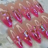 Hot Pink Glass Bead Handmade Nail Tip - Water Drop